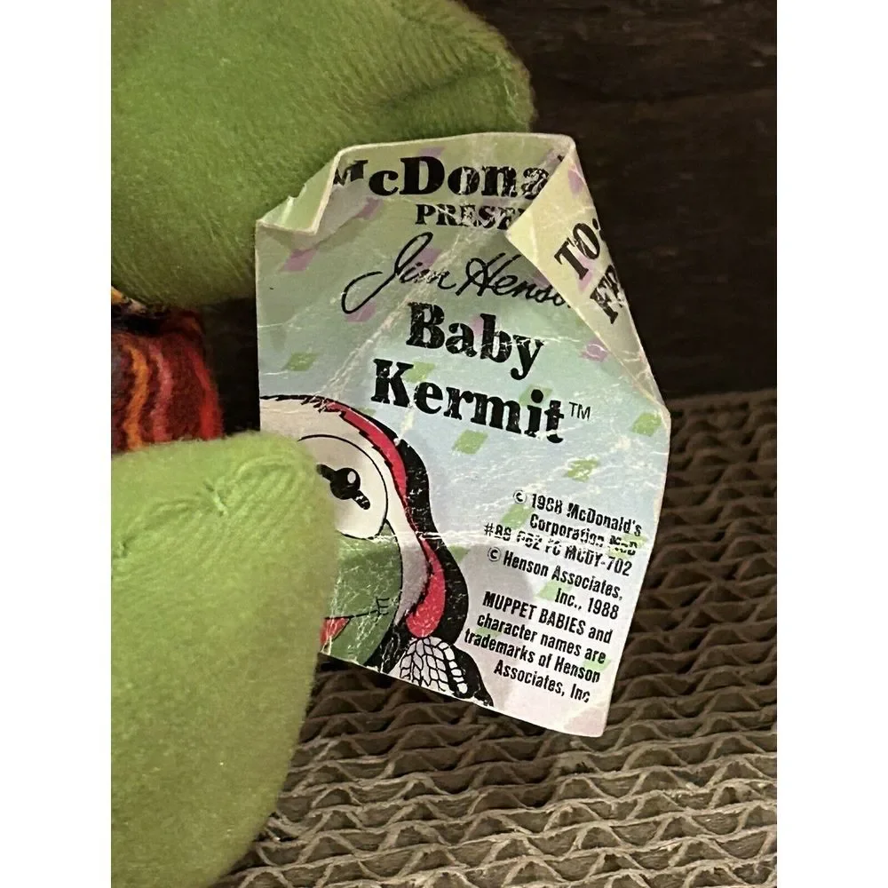 VINTAGE Baby Kermit Frog Santa Hat Jim Henson's Muppets McDonalds‎ Plush 1987